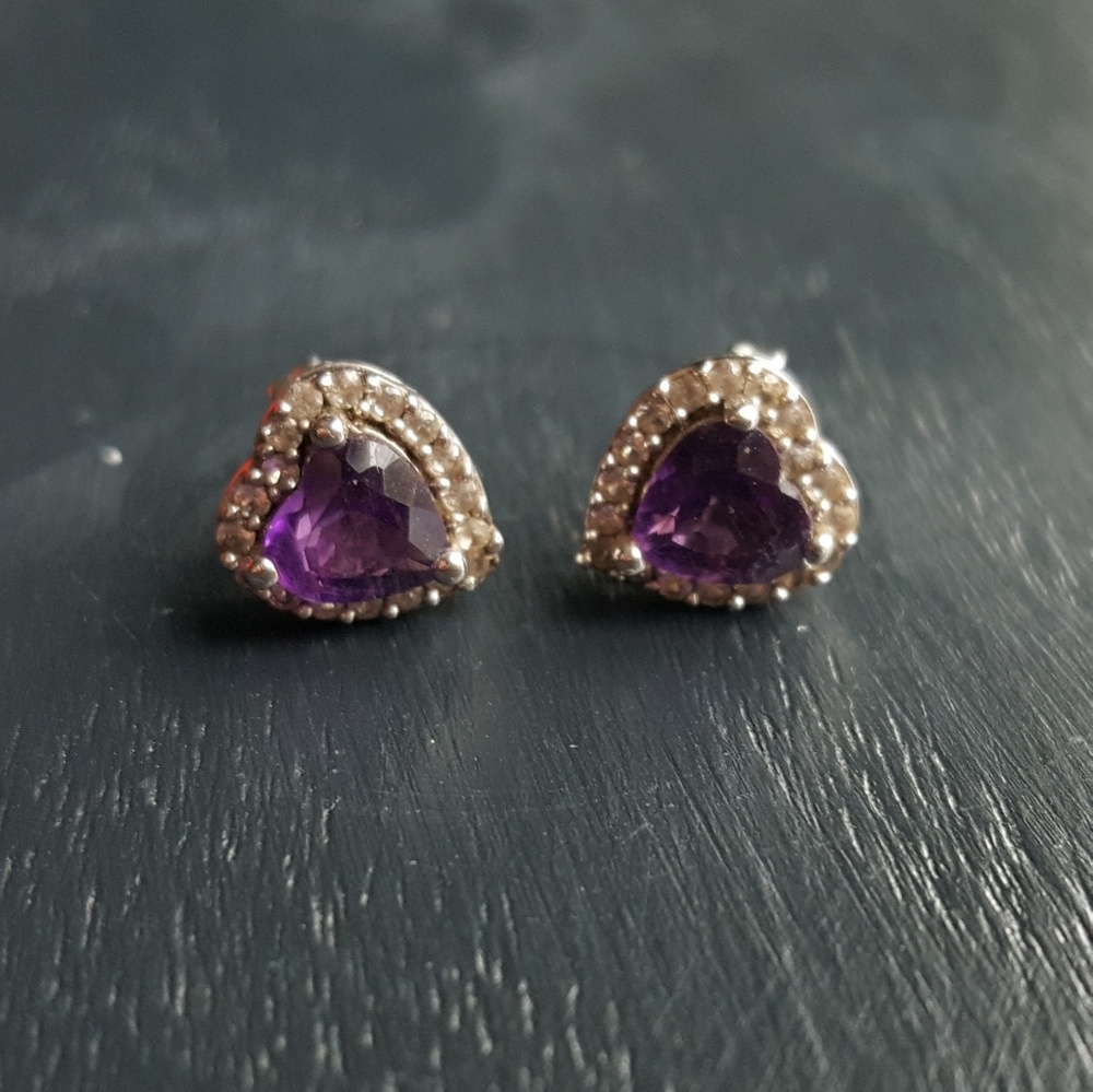 Purple heart diamond earrings
